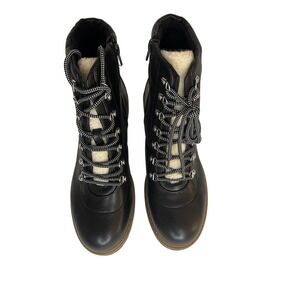 Style & Co Black Faux Leather Lace Up Zip Side Winter Boots Women's Size 11M New